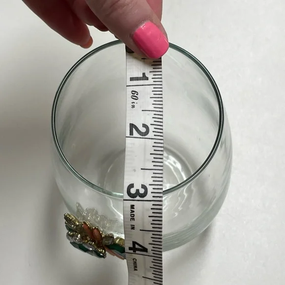 Hand crafted stemless wine glass vintage jewelry embellished crystal enamel - Picture 7 of 7